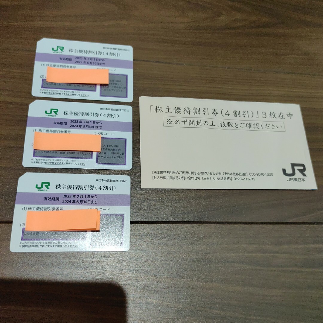 JR 東日本 株主優待割引券 4割引 3枚 チケットの乗車券/交通券(鉄道乗車券)の商品写真