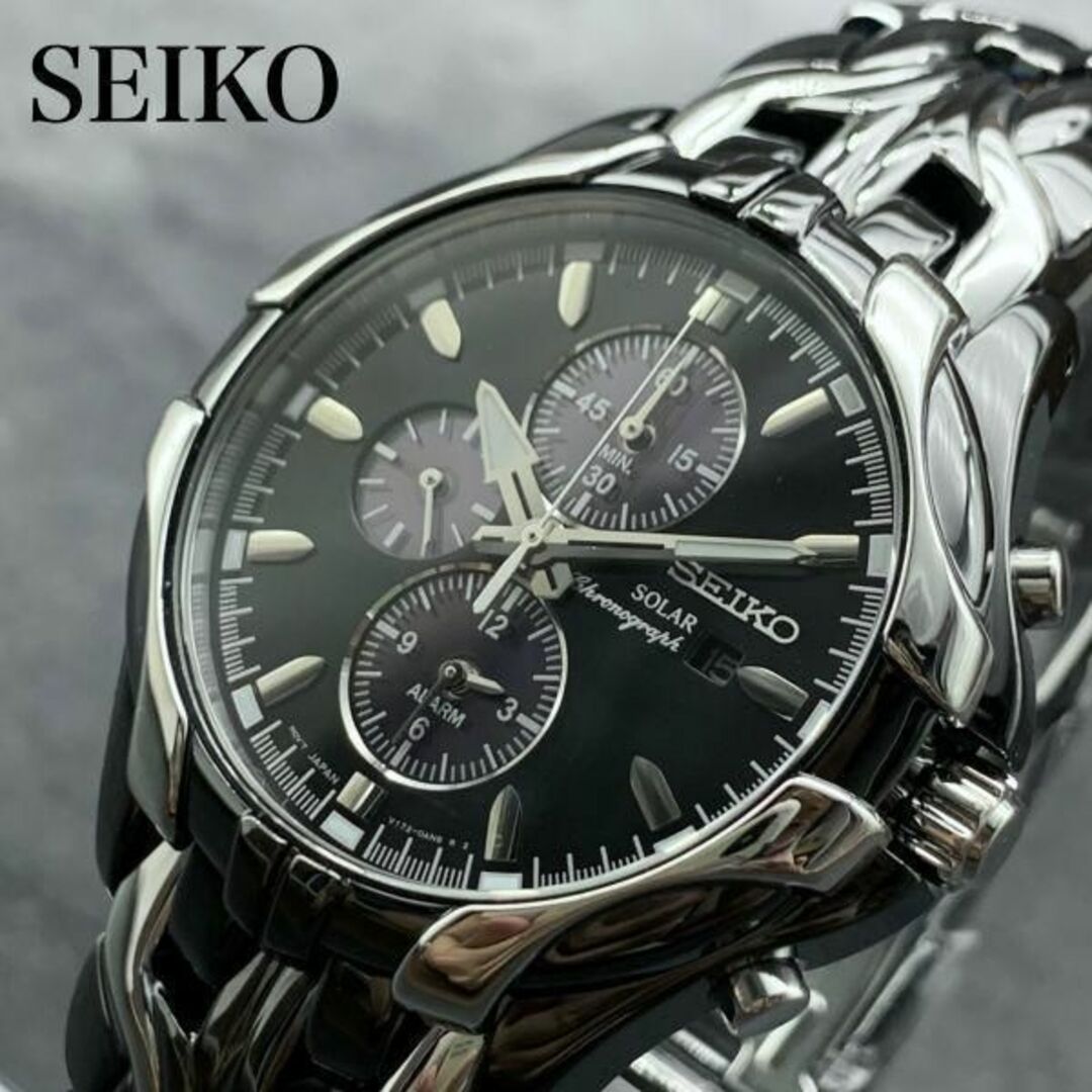 【新品】セイコー 光沢あるブラック加工★SEIKO ソーラー 腕時計 メンズ