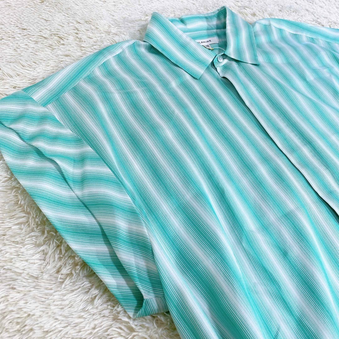 ラウンド シルク ブラウス シャツ ブラミンク 未使用品 ストライプ 38