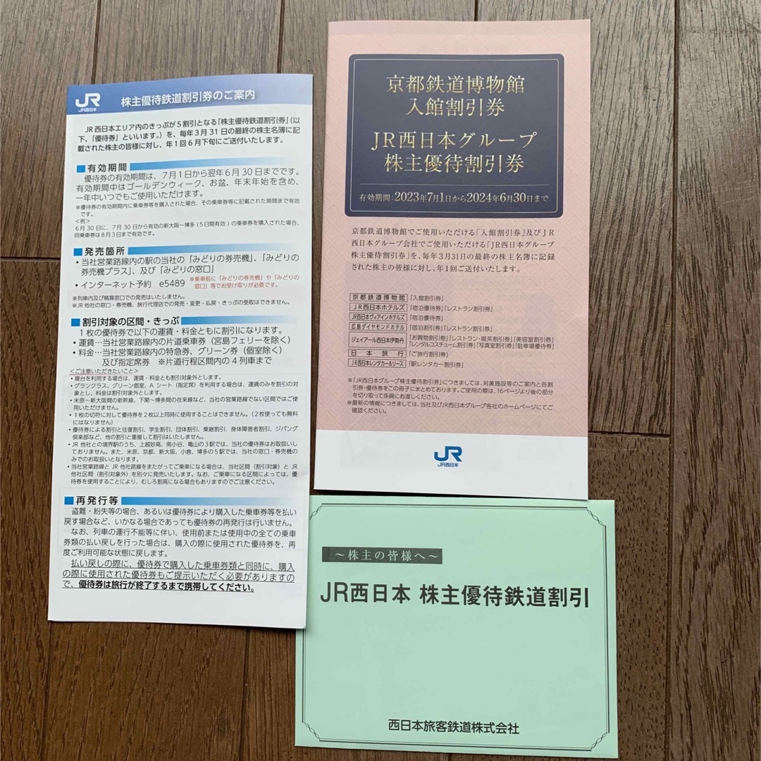 JR西日本　株主優待鉄道割引券　3枚