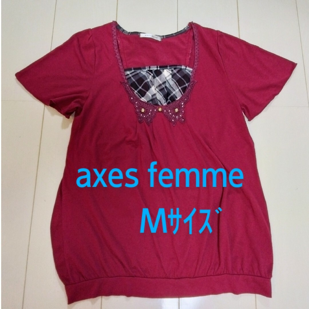 axes femme(アクシーズファム)のaxes femme　エンジ　赤　ｶｯﾄｿｰ　チェック　M レディースのトップス(カットソー(半袖/袖なし))の商品写真