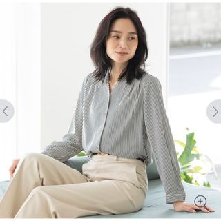 アオキ(AOKI)の新品⭐️JUNKO SHIMADA×アオキ ストライプタックデザインブラウス(シャツ/ブラウス(長袖/七分))