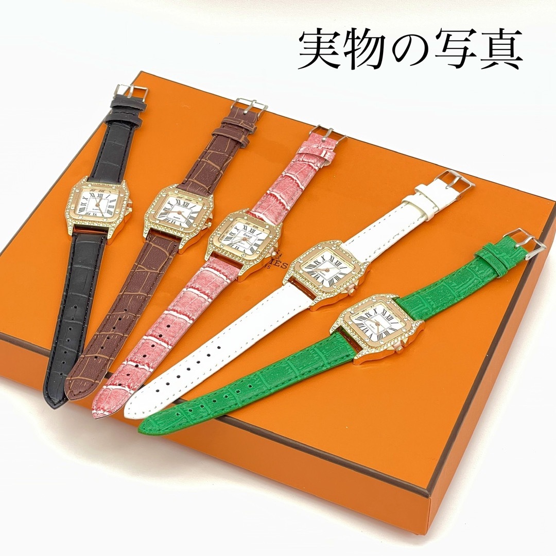 新品 レディース腕時計  ローマ数字　四角い　スワロフスキー　キラキラ［ブラック レディースのファッション小物(腕時計)の商品写真