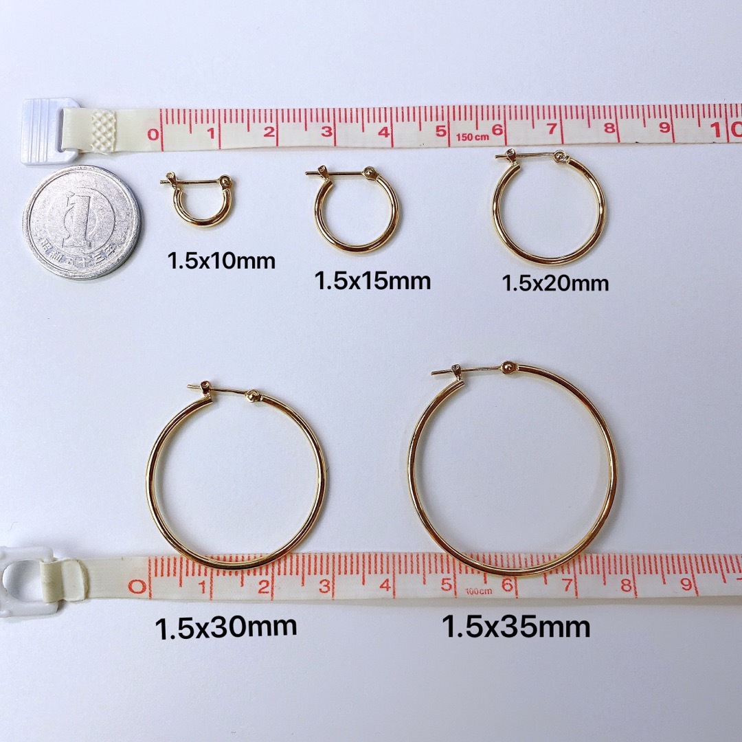 K18 フープピアス　ゴールド　リングピアス　1.5x15mm ペア　新品