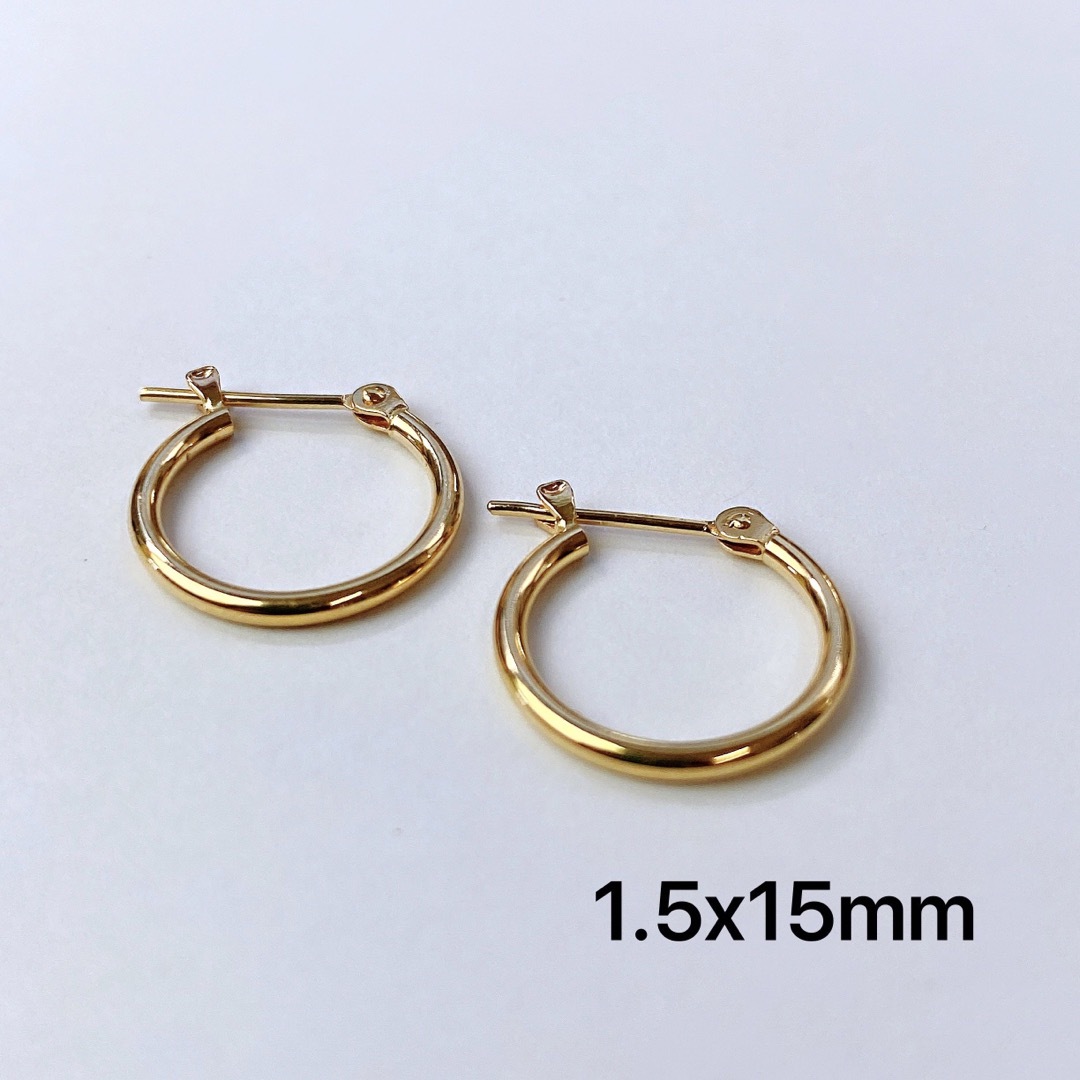 K18 フープピアス　ゴールド　リングピアス　1.5x15mm ペア　新品