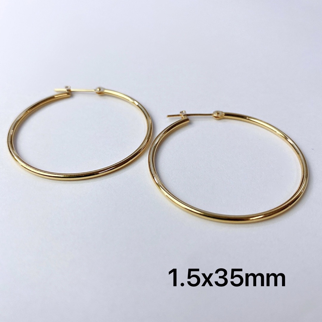 18金フープピアス　ゴールド　リングピアス　1.5x35mm ペア　18K 新品