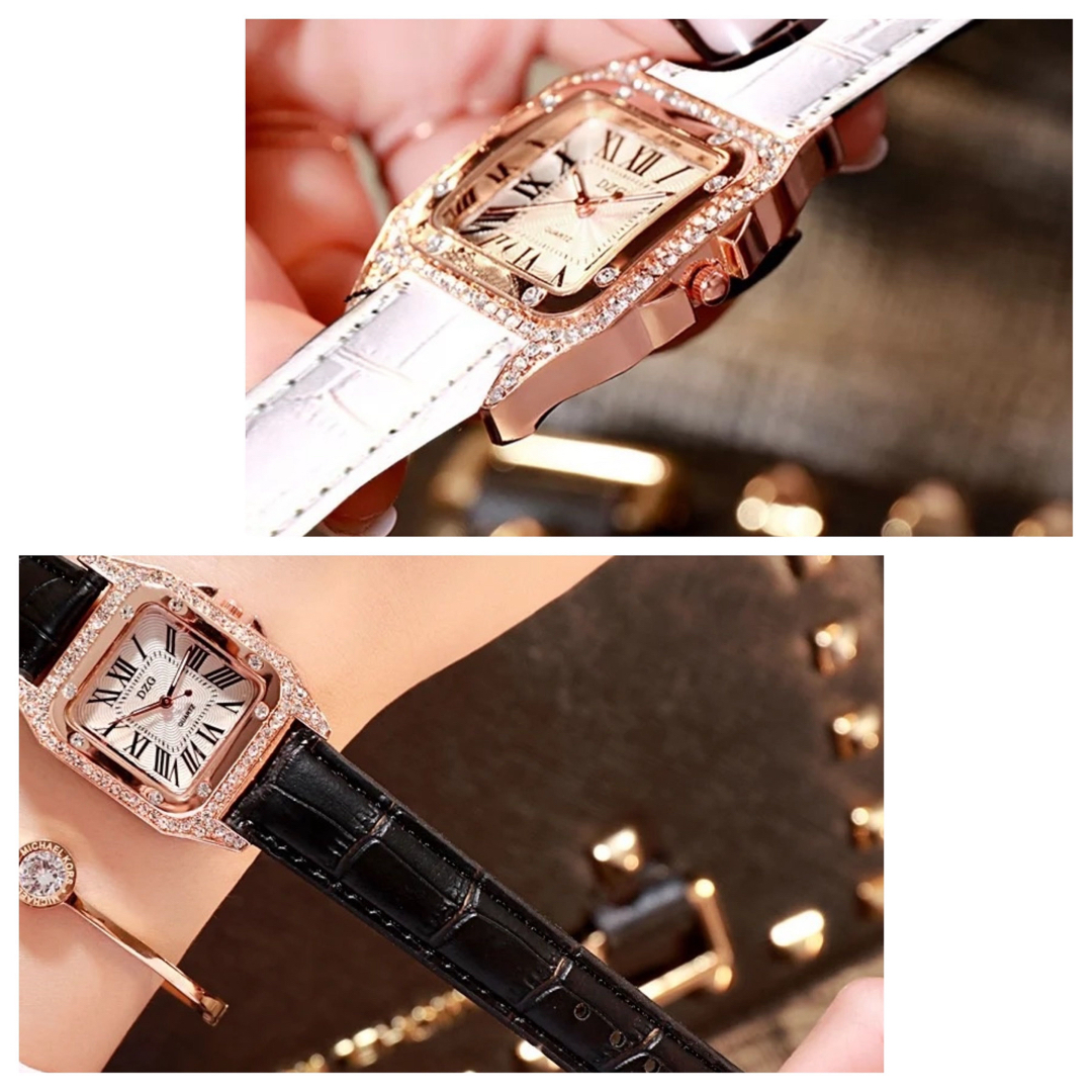 新品 レディース腕時計  ローマ数字　四角い　スワロフスキー　キラキラ［ピンク］ レディースのファッション小物(腕時計)の商品写真