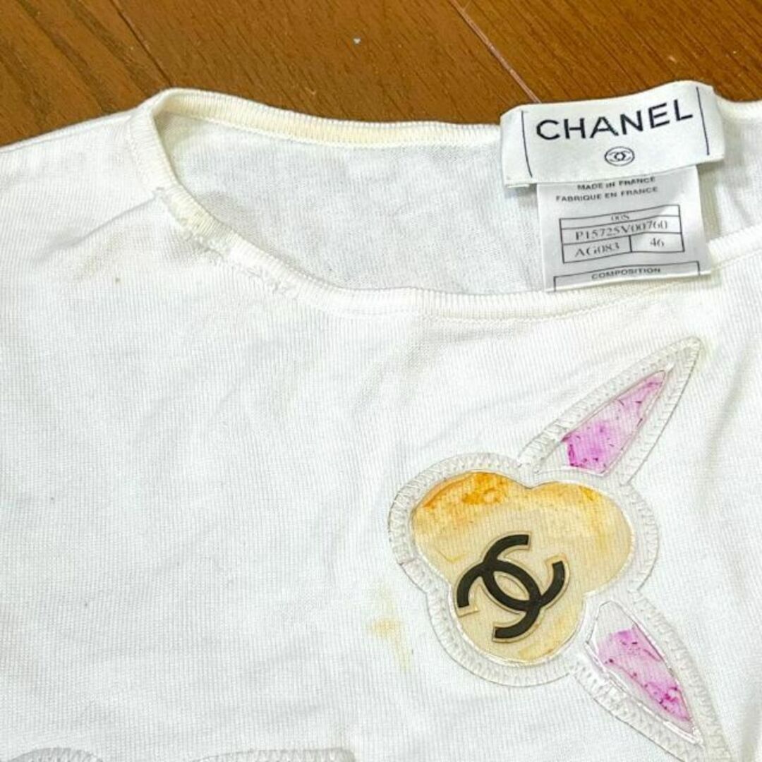 CHANEL(シャネル)のCHANEL シャネル　袖なし　シャツ　ホワイト　ノースリーブ　ブラウス　半袖 レディースのトップス(Tシャツ(半袖/袖なし))の商品写真