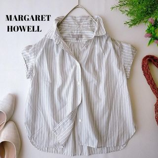 マーガレットハウエル(MARGARET HOWELL)の【マーガレットハウエル】ストライプシャツ　パフスリーブ　綿100%　日本製(シャツ/ブラウス(半袖/袖なし))