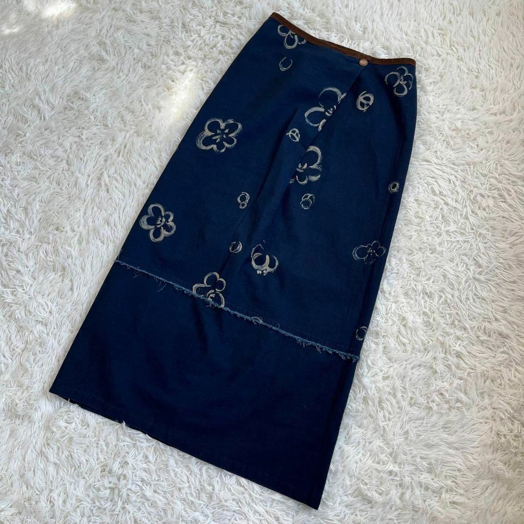 美品】パラスパレス ロング スカート 花柄 インディゴ染め 抜染