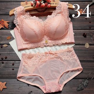 ブラジャー ショーツ ノンワイヤー 4段ホック　34 ピンク(ブラ)