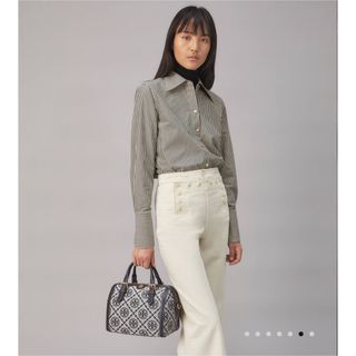 toryburch トリーバーチ Tモノグラムジャガードバレルバッグ