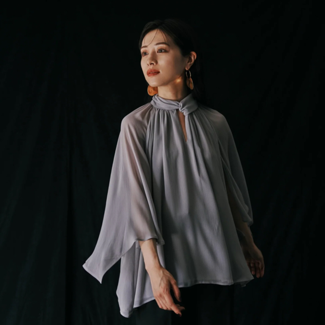 Cape sleeve Chiffon Blouse - blue gray