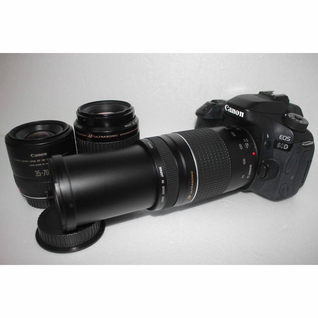 同梱不可】 ☆保証あり☆キャノン Canon EOS 80D標準&望遠&単焦点