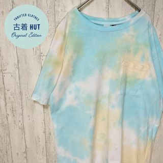 ディスカス(DISCUS)のDISCAS　タイダイ　半袖Tシャツ　アメカジ　サーフ　古着　水色　黃　USA(Tシャツ/カットソー(半袖/袖なし))