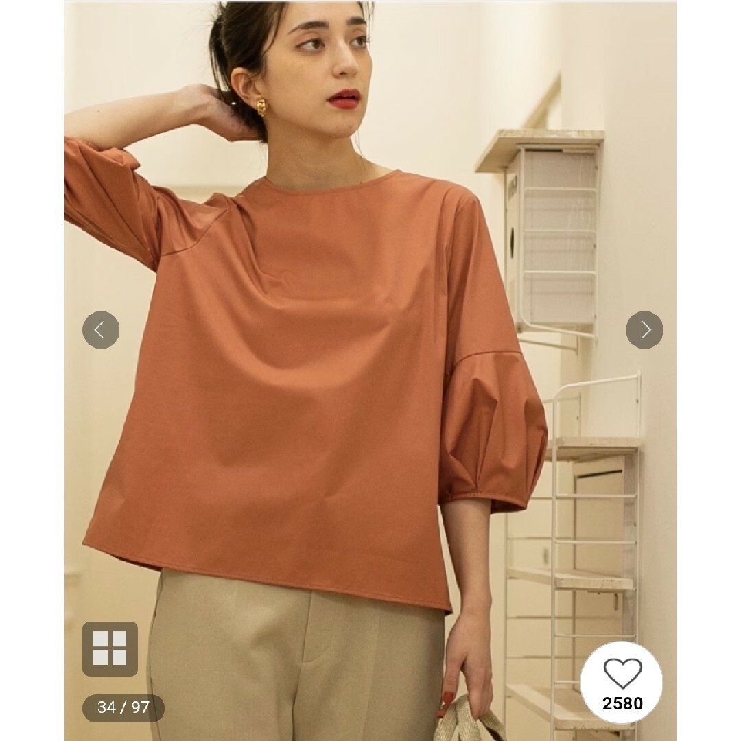 ランタンスリーブブラウスの通販 by mingkee オペークドットクリップ オレンジ Tシャツ 袖フリル