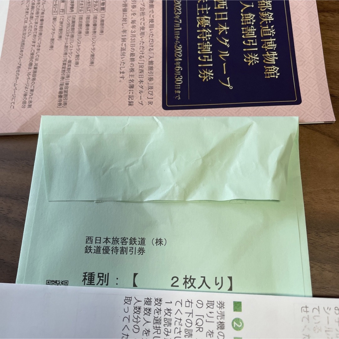 JR西日本　株主優待鉄道割引券　2枚　京都鉄道博物館入館割引券