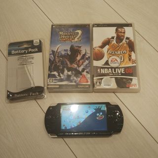 プレイステーションポータブル(PlayStation Portable)のジュウザ様専用  ⭐️psp2000本体♪黒３。新品バッテリー、ゲーム２つ付き♪(家庭用ゲーム機本体)