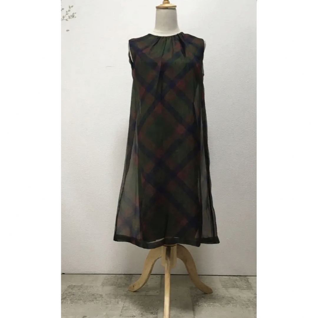 ドリスヴァンノッテン 13ss オーガンジー チェック ワンピース36/グリーン