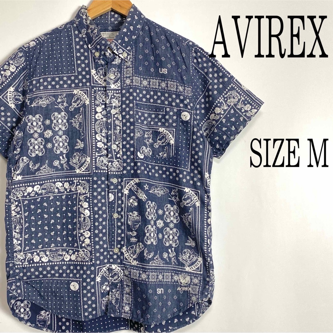 AVIREX(アヴィレックス)のAVIREX アヴィレックス 半袖 総柄シャツ ネイビー系 M メンズのトップス(シャツ)の商品写真