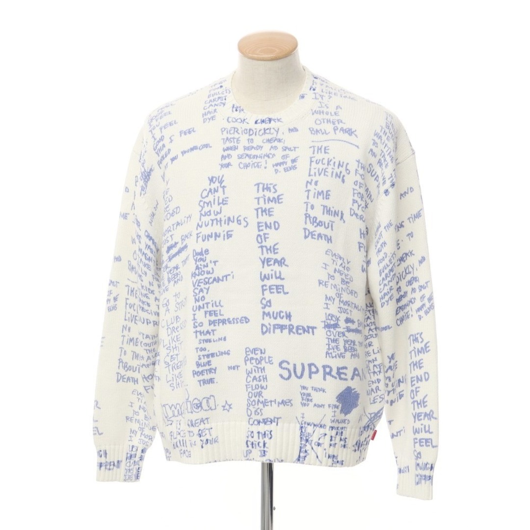 【中古】シュプリーム Supreme 2023年春夏 Gonz Poems Sweater ミドルゲージコットン クルーネックニット  ホワイトxブルー【サイズS】【メンズ】 | フリマアプリ ラクマ