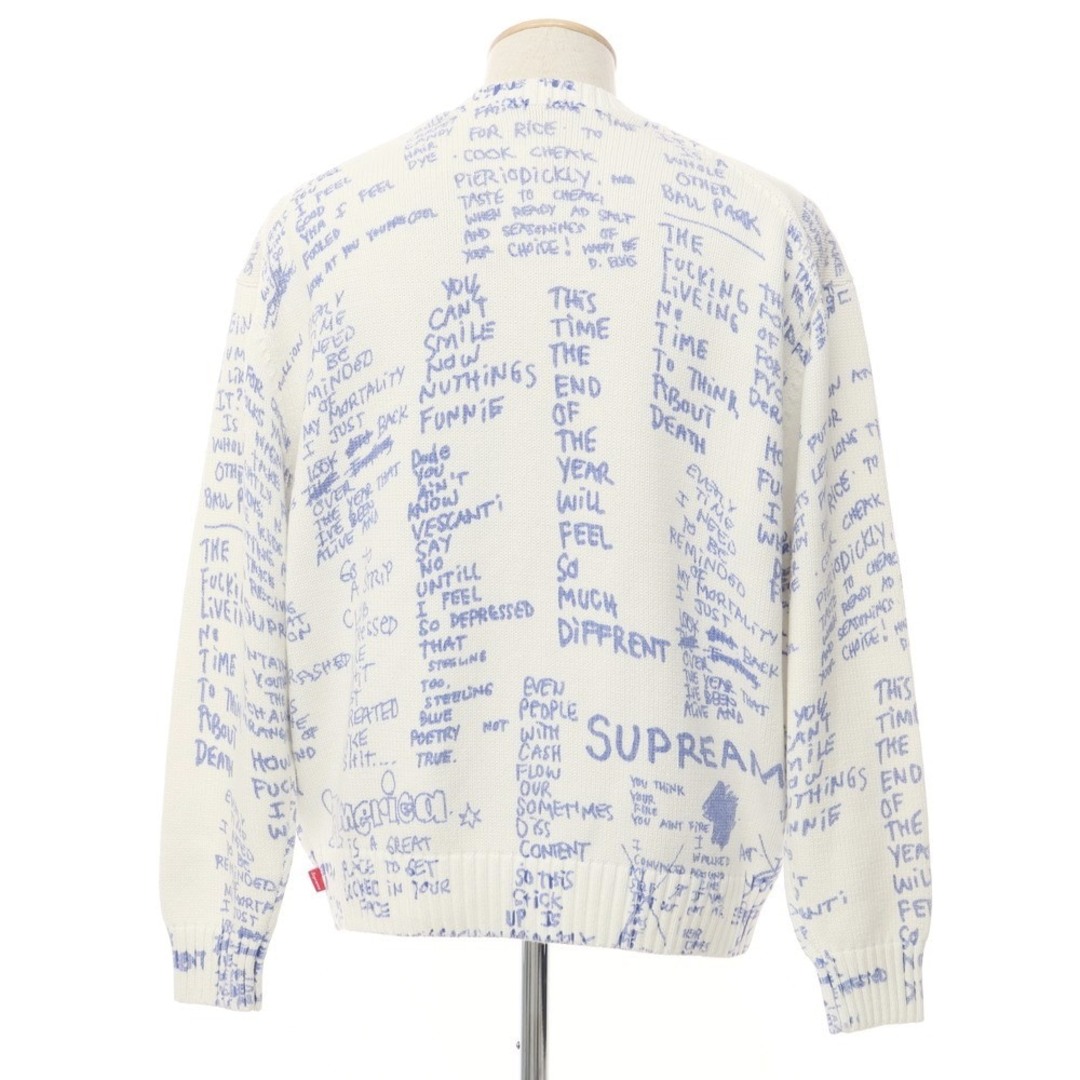 Supreme(シュプリーム)の【中古】シュプリーム Supreme 2023年春夏 Gonz Poems Sweater ミドルゲージコットン クルーネックニット ホワイトxブルー【サイズS】【メンズ】 メンズのトップス(ニット/セーター)の商品写真