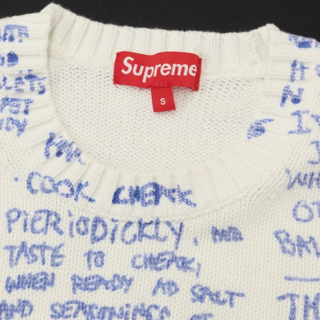 Supreme(シュプリーム)の【中古】シュプリーム Supreme 2023年春夏 Gonz Poems Sweater ミドルゲージコットン クルーネックニット ホワイトxブルー【サイズS】【メンズ】 メンズのトップス(ニット/セーター)の商品写真