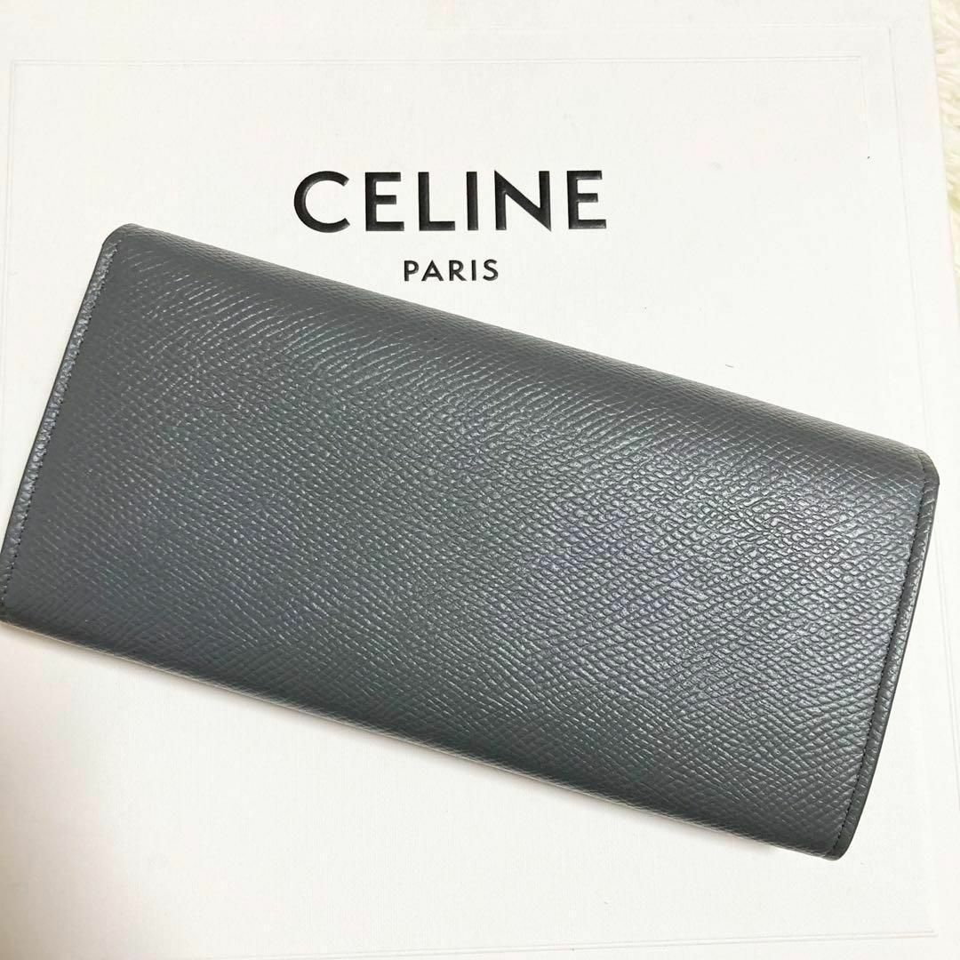 未使用級 現行ロゴ セリーヌ ラージフラップウォレット 長財布 グレー