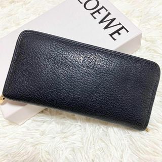 ロエベ(LOEWE)の極美品 ロエベ 長財布 ラウンドファスナー アナグラム レザー　黒　バイカラー(財布)