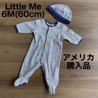 リトルミー(Little Me)の美品　Little Me ボーダーロンパース&帽子セット　6M 60cm(ロンパース)