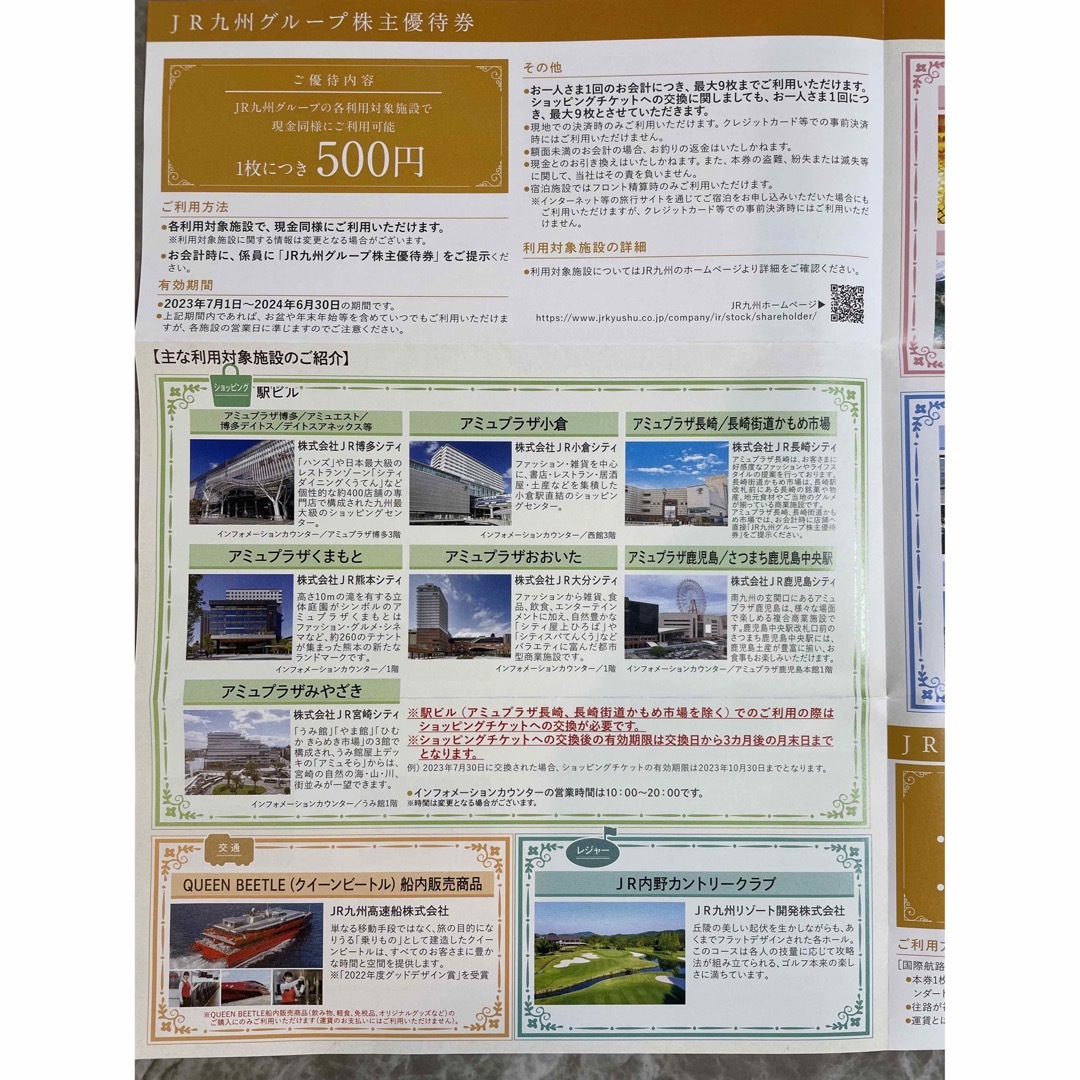 JR九州　株主優待チケット チケットの乗車券/交通券(鉄道乗車券)の商品写真