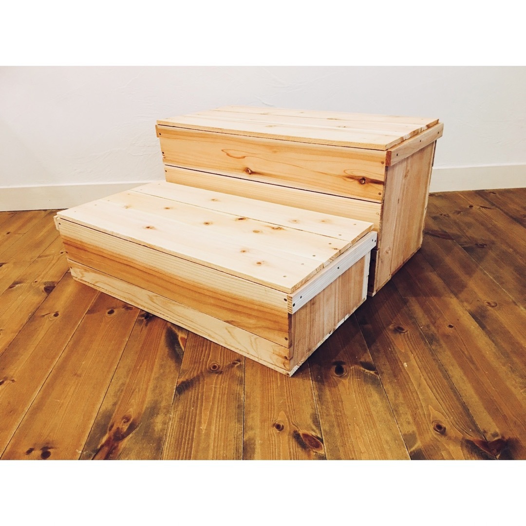 新品 蓋付 りんご箱 平箱 2箱 // 木箱 ケース ウッドボックス 収納 本棚