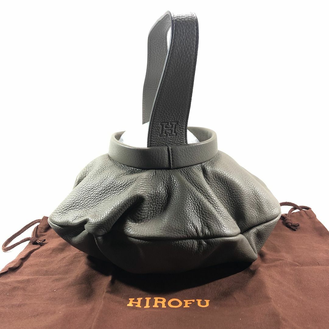 美品】ヒロフ Hロゴ レザー ハンドバッグ ライトグレー 美品】ヒロフ Hロゴ レザー ハンドバッグ ライトグレー