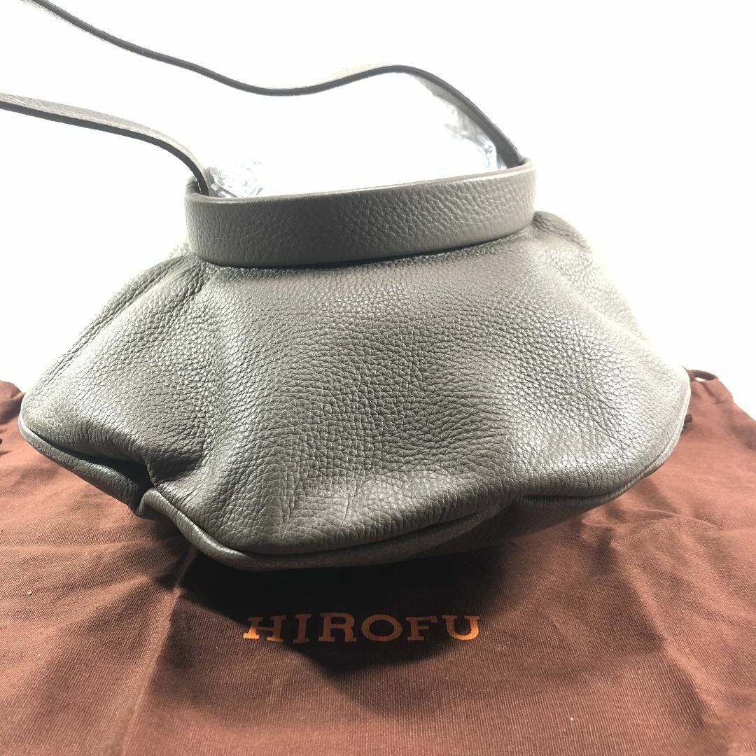美品】ヒロフ Hロゴ レザー ハンドバッグ ライトグレー 美品】ヒロフ Hロゴ レザー ハンドバッグ ライトグレー
