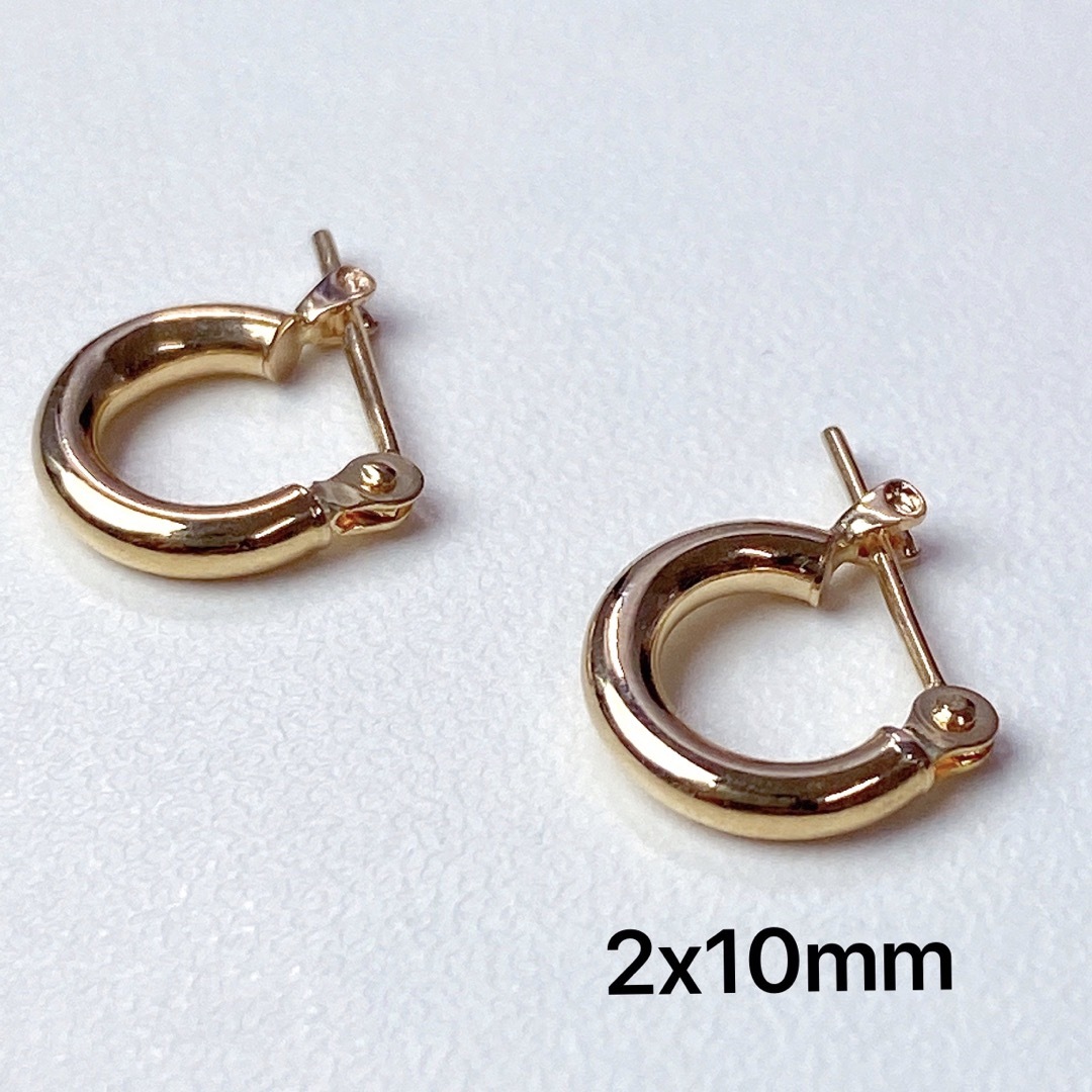 K18 フープピアス ゴールド リングピアス 2x10mm ペア 18K 新品 - ピアス