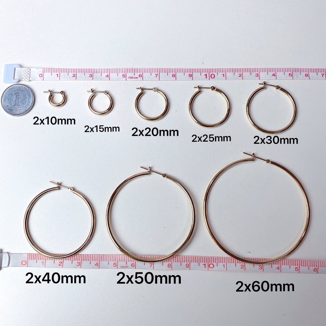 18金フープピアス ゴールド リングピアス 2x40mm ペア 18K 新品 | www