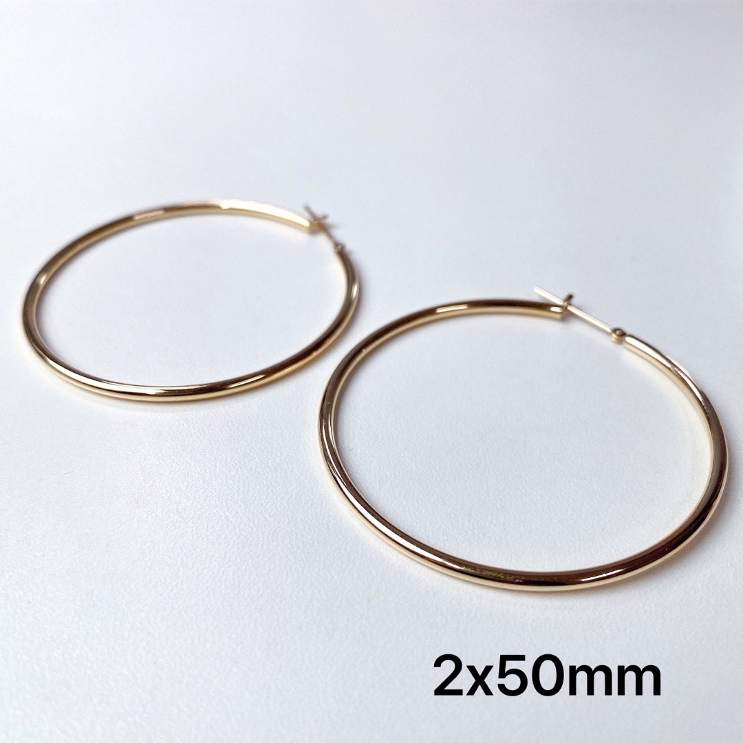 18金フープピアス　ゴールド　リングピアス　2x40mm ペア　18K 新品