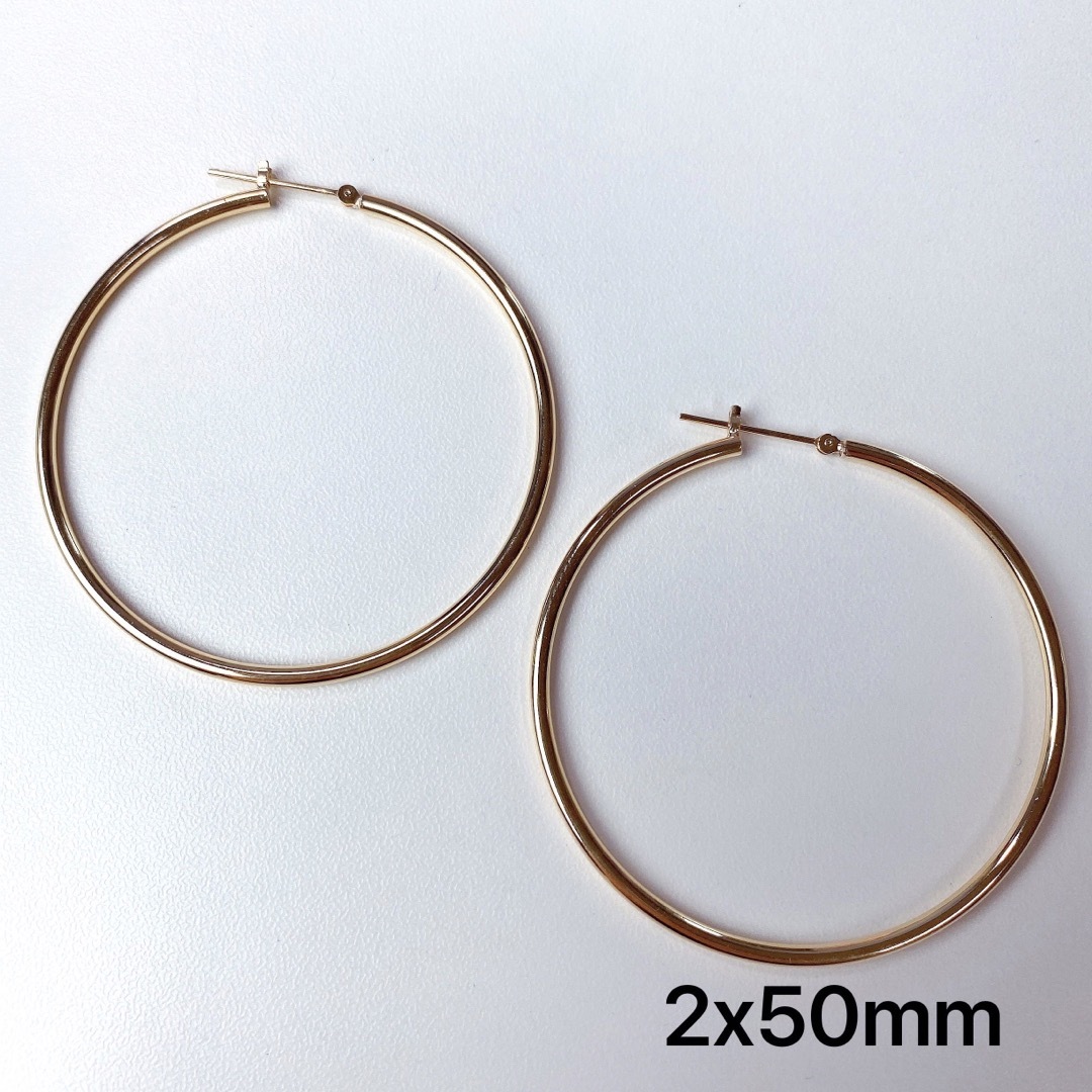 18金フープピアス ゴールド リングピアス 2x40mm ペア 18K 新品 | www