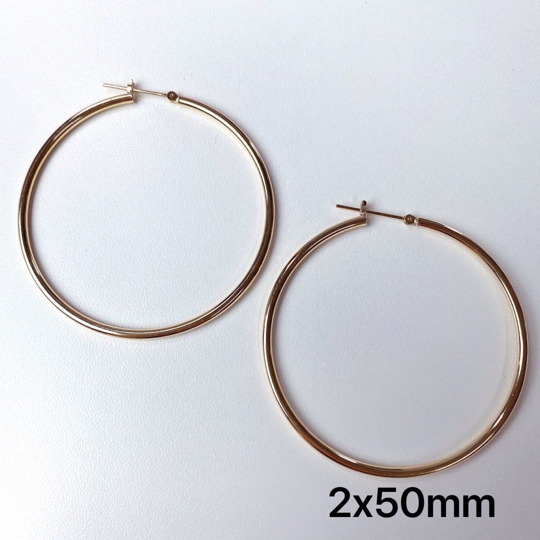 18金フープピアス　ゴールド　リングピアス　2x40mm ペア　18K 新品