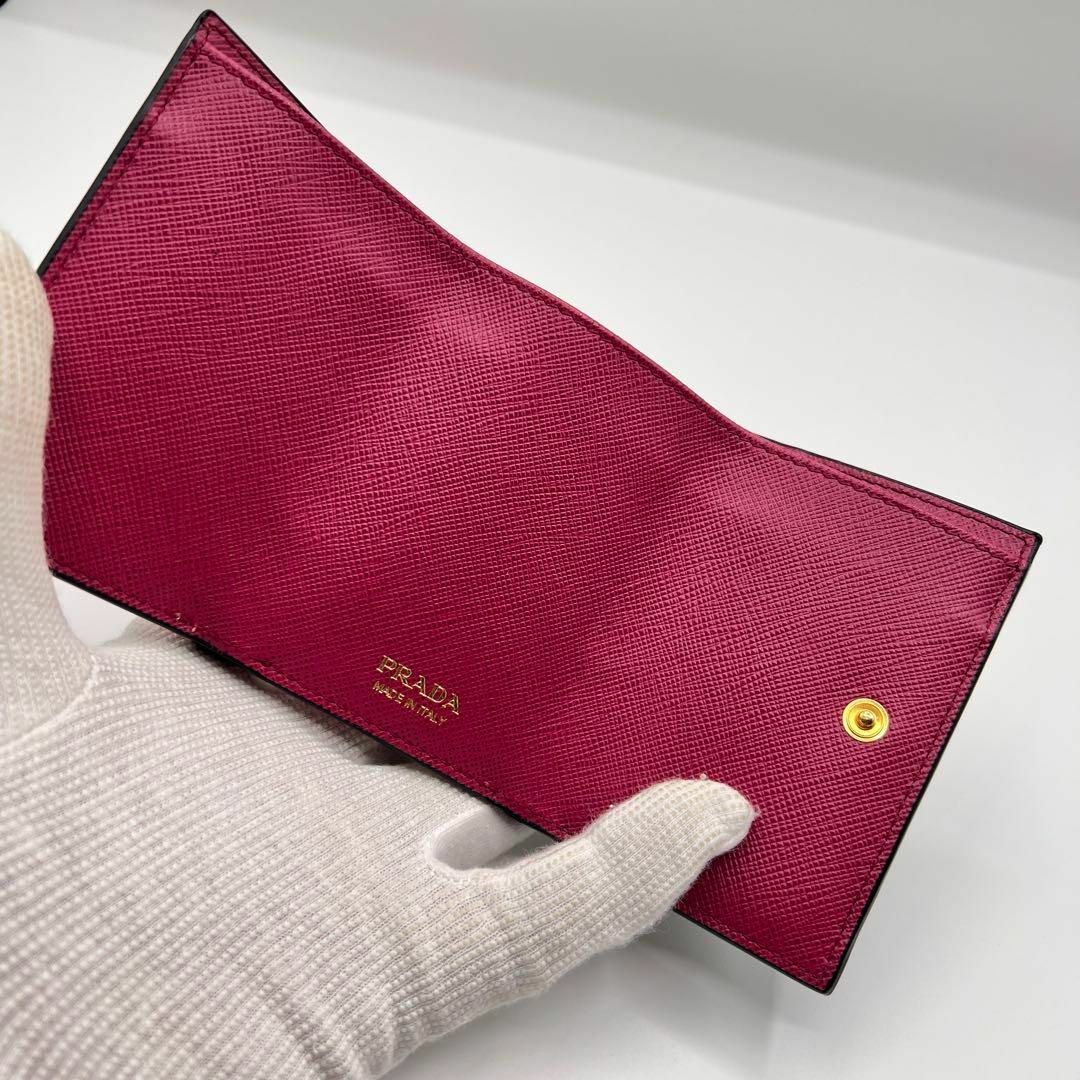 西日本産 極美品 PRADA プラダ 三つ折り財布 サフィアーノ バイカラー