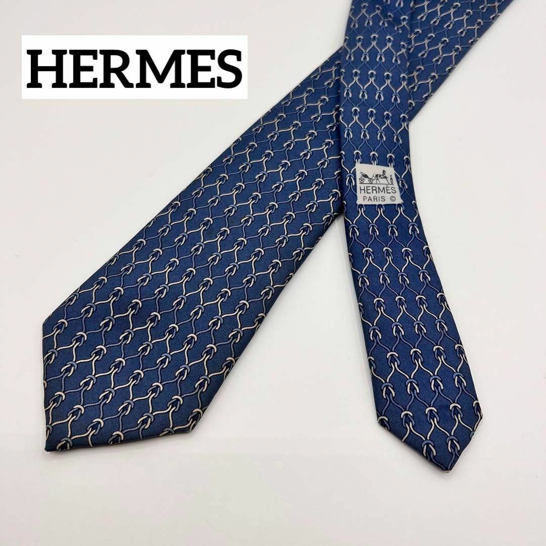 HERMES エルメス ネクタイ PARI メンズ ブルー系 水色 正規 美品 | fwa