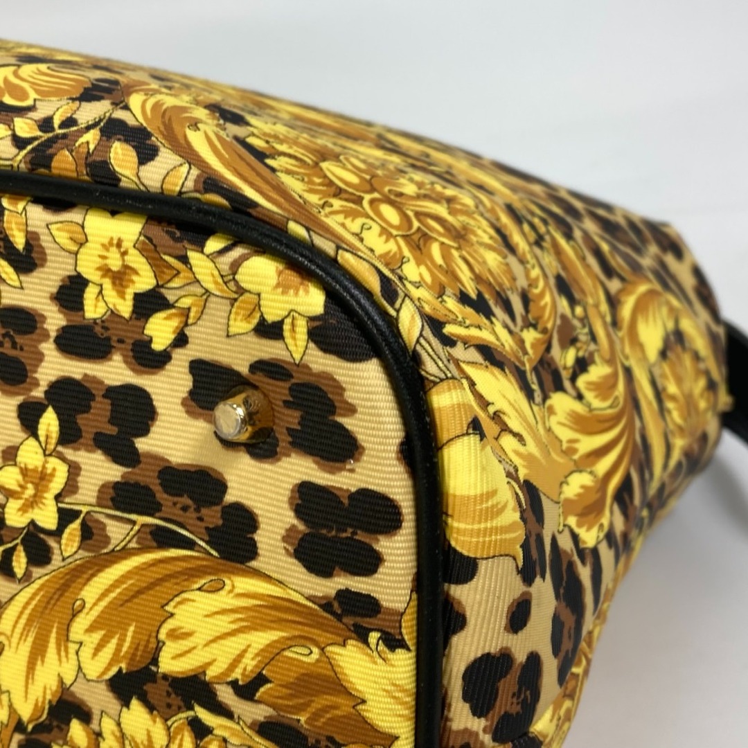 ヴェルサーチ VERSACE レオパード ヒョウ柄 豹 ヴィンテージ 肩掛け トートバッグ ショルダーバッグ PVC/レザー イエロー