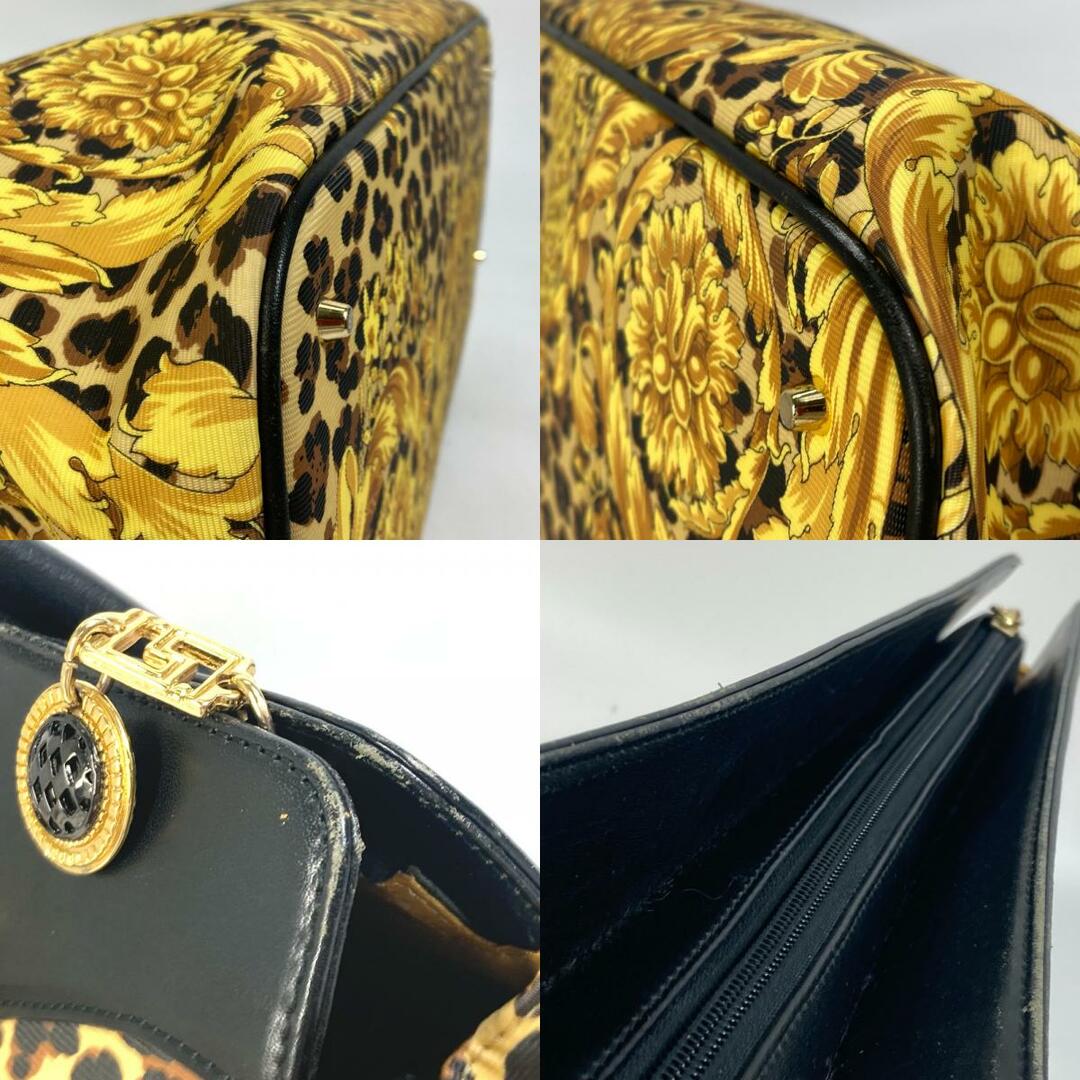 ヴェルサーチ VERSACE レオパード ヒョウ柄 豹 ヴィンテージ 肩掛け トートバッグ ショルダーバッグ PVC/レザー イエロー