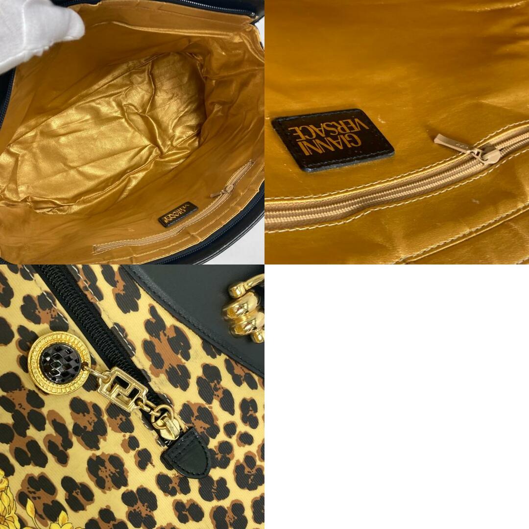 ヴェルサーチ VERSACE レオパード ヒョウ柄 豹 ヴィンテージ 肩掛け トートバッグ ショルダーバッグ PVC/レザー イエロー