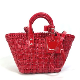 バレンシアガ(Balenciaga)のバレンシアガ BALENCIAGA ビストロXS ストラップ付きバスケット　 671342 カバン 斜め掛け 2WAYショルダーバッグ トートバッグ カバン ハンドバッグ レッド 美品(ハンドバッグ)