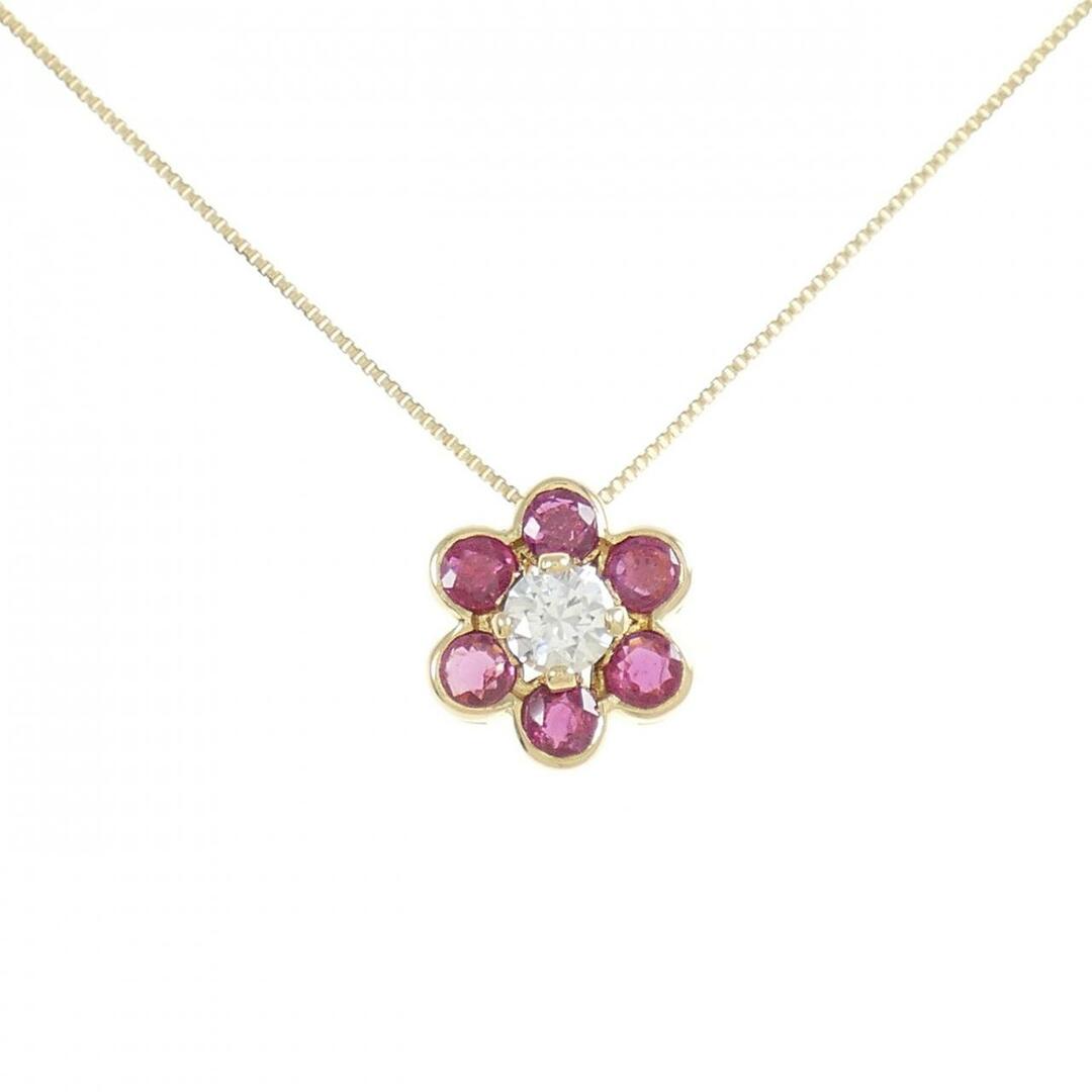 K18YG フラワー ルビー ネックレス 0.6CT-