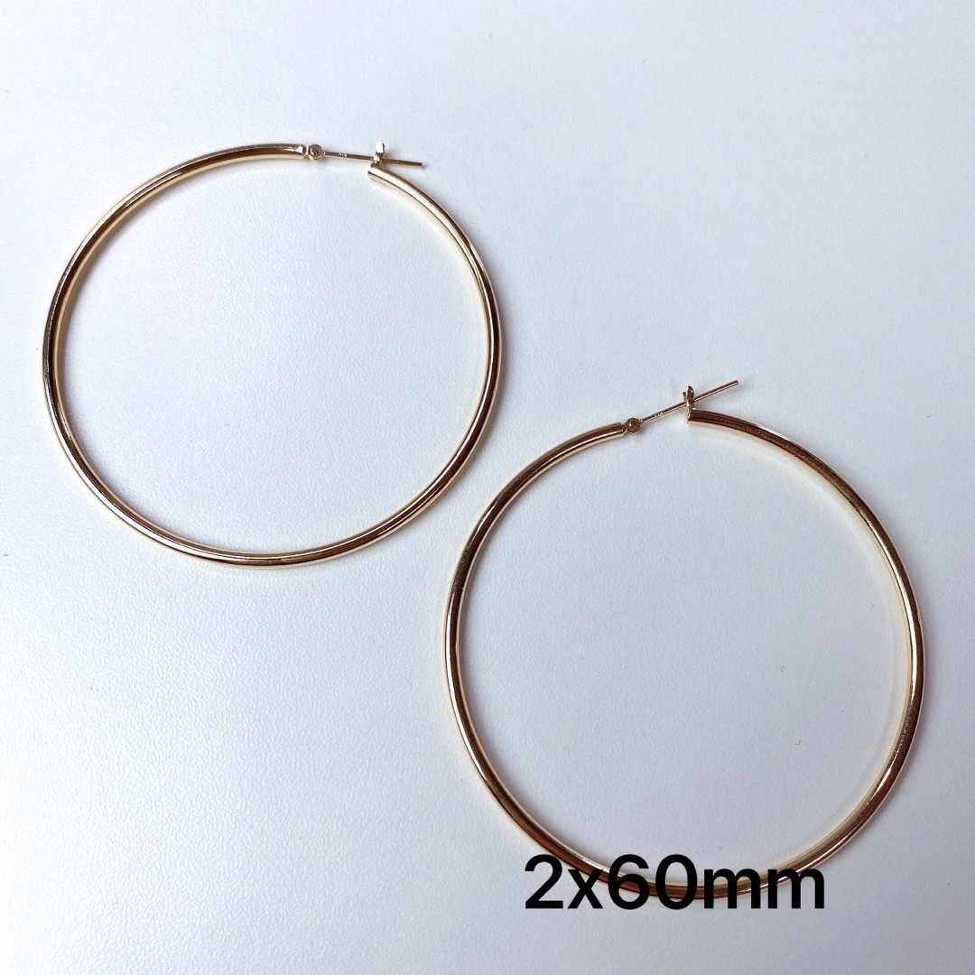 K18 フープピアス　ゴールド　リングピアス　2x60mm ペア　18K 新品