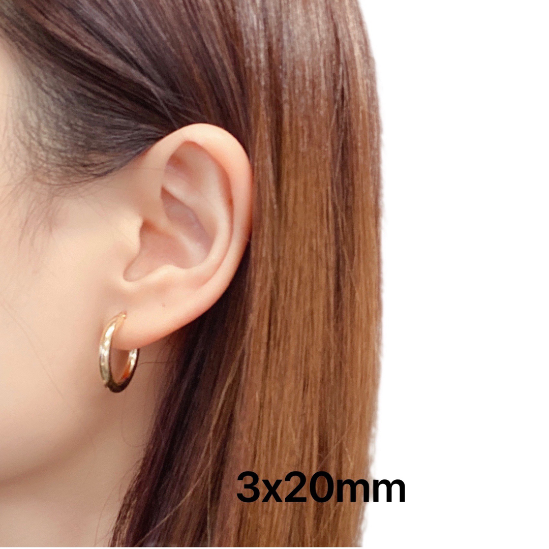 18金フープピアス ゴールド リングピアス 3x20mm ペア 18K 新品-