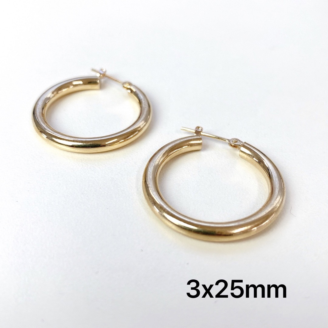 18金フープピアス ゴールド リングピアス 3x25mm ペア 18K 新品 | www