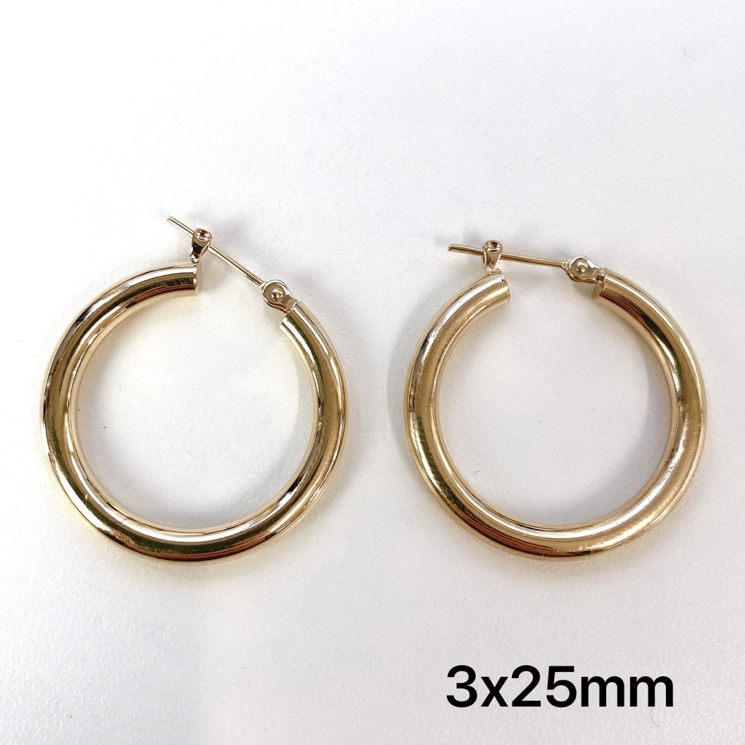 18金フープピアス ゴールド リングピアス 3x25mm ペア 18K 新品 | www
